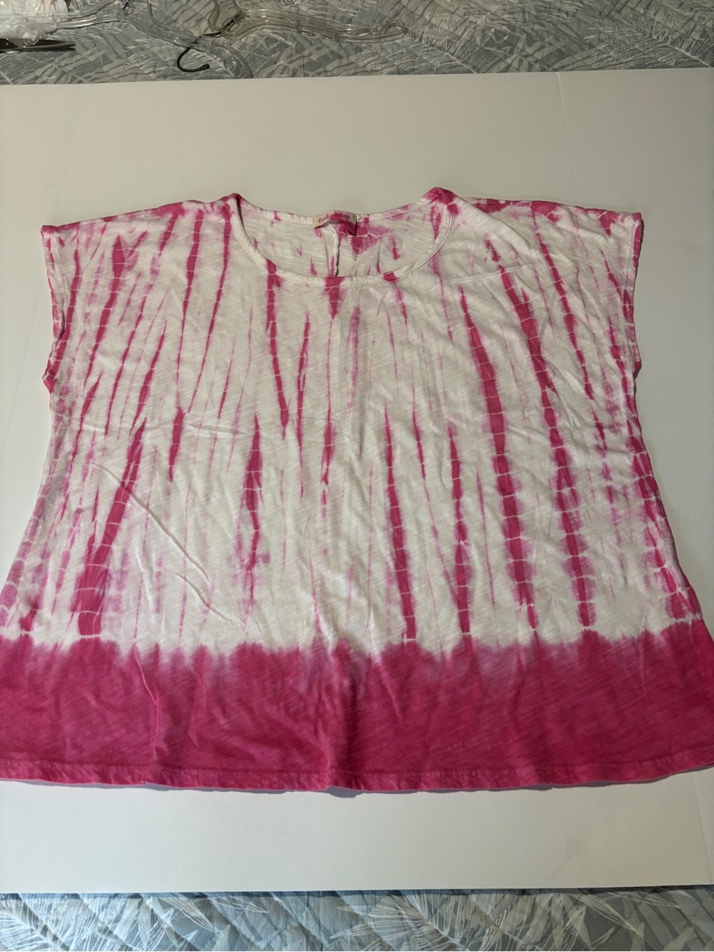 Fresh Produce Pink White Tie Dye Slub Cotton Cap Sleeve Tee Made in USA - O/S
